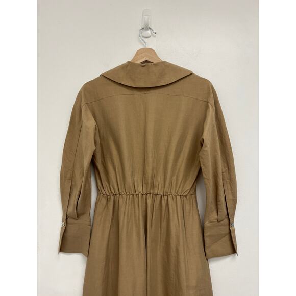 VINCE Shaped-Collar V-Neck Midi Shirtdress Classic Chic Minimalist Neutral XXS - Picture 6 of 15